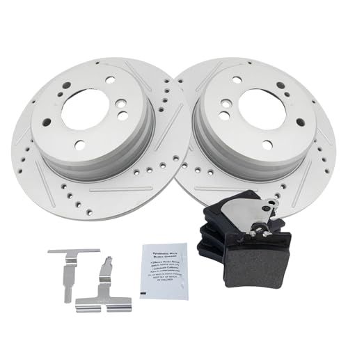 Image of TRQ Performance Rear Brake Pad and Rotor Set Semi Metallic G Coated Rotors Compatible with 2004-2008 Chrysler Crossfire 1997-2011 Mercedes-Benz C230 C240 C280 SLK230 SLK280 SLK300 SLK320 SLK350