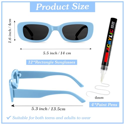 Image of Flutesan Personalized Rectangle Sunglasses with Marker Pens for Adult DIY Custom Birthday Wedding