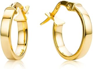 Miore round 9 kt 375 yellow gold hoop earrings for women square tube creoles Ø 13.5 mm huggies