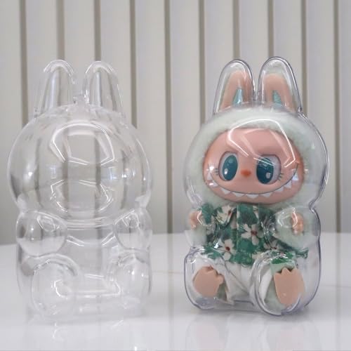2Pcs Protective Case for LABUBU The Monsters Exciting Macaron - Clear Display Case, Dustproof Acrylic Cover for Sitting Figures (Doll Not Included)