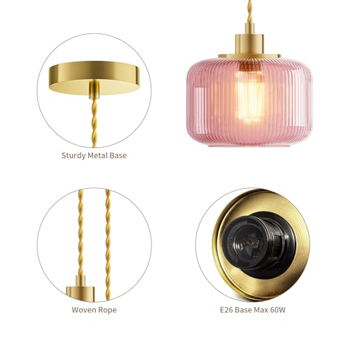 Karjoefar Pink Glass Hanging Pendant Light, Kitchen Island Light Fixture - image 8