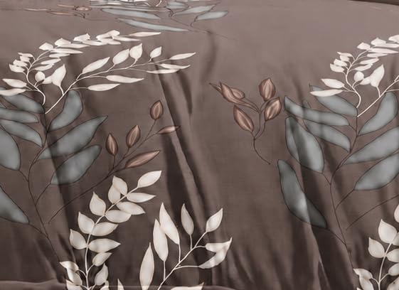 Image of DECOR2ADMIRE 300TC Premium Glace Cotton Printed Super King Size Double Bedsheet with Two Pillow Covers, 108 * 108 Inches or 9ft by 9ft or 275 cm x 275 cm (Leaf Whisper)