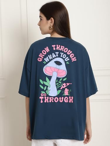 Image of Style Go Pure Cotton Oversized Baggy Fit Drop Shoulder Aesthetic & Cool Graphic Printed Half Sleeve Tshirt for Women || Trendy Tees || Casual Loose Korean T-Shirt