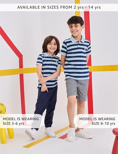 Image of Amazon Brand - Symbol Boys Cotton Rich Striped Polo Tshirt | Collar Tshirts | Half Sleeves | Regular Fit