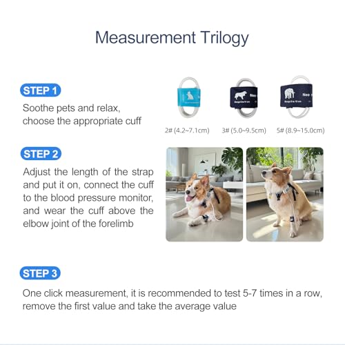 Wearable Animal Blood Pressure Monitor for Cats and Dogs, Home Use Pet BP Monitor, 24H Monitoring, Multiple Cuff Sizes, LCD Display, Dual User Memory