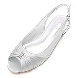 LLBubble Women Comfort Flat Satin Wedding Shoes Peep Toe Buckle Strap Bridal Evening Party Flats Sho