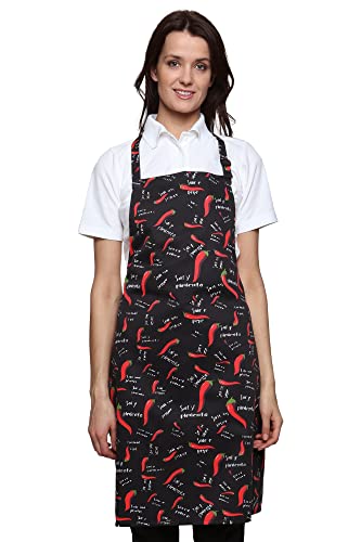 Delantal unisex con estampado de chefs americano, negro con pimientos rojos, Negro con Pimientos Rojos, Taille unique Cover