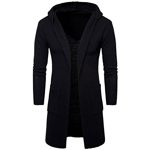 Mens Outerwear Long Sweaters Hooded Knitted Open Edge Thicker Cardigan