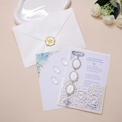Image of MIXJOY Something Blue Gift for Bride, Wedding Day Bridal Blue Pearl Angel Wings Bouquet Garter Charm for Bride to Be
