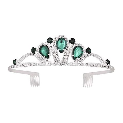 CrownUS Princess Queen Tiara Rhinestone Bridal Wedding Crown, Metal Headband Headpiece, Prom Party Birthday Hair Accessories for Women & Girls (Green) Cover