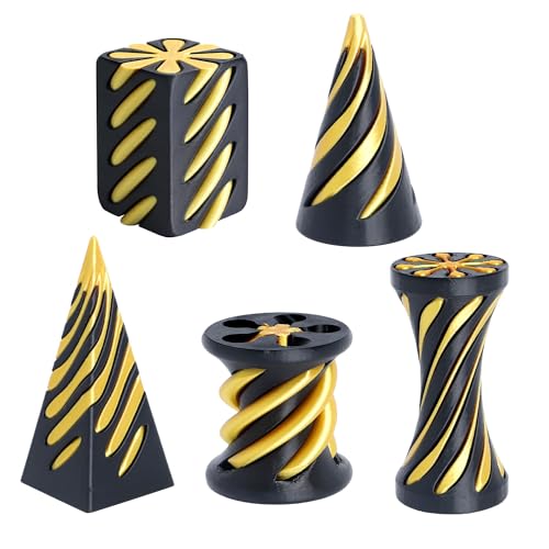 5 Packs Impossible Cone Fidget Toy, 3D Printed Spiral Cone Fidget Toy for Anxiety Relaxing, Impossible Pyramid Passthrough Birthday Party Gift for Adults & Kids Desk Decor(Black+Gold)