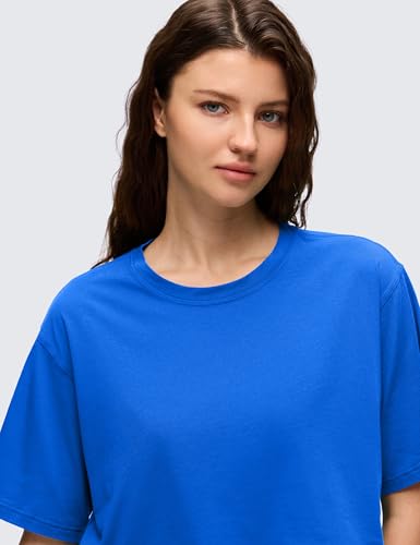 Image of CRZ YOGA Pima Cotton High Neck Crop T-Shirt | Workout, Naturally Soft, Loose Fit, Short Sleeve Tops for Women