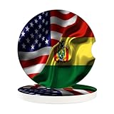 Car Coaster America vs Bolivia Bolivian Flag Combo 2.6" Absorbent Anti Slip 2 Pack Bulk Cup Holder Coasters with a Finger Notch Universal for Most Cars Interior Drink