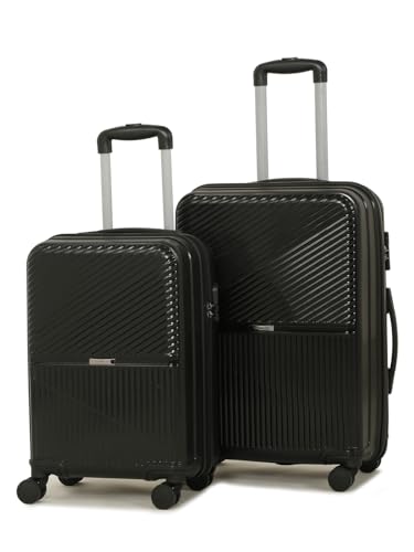 Image of Teakwood Set of 2 8 Wheels Trolley Bag, Hard Cabin with Zipper Closure, Adjustable Push Button & Cross Side Strap, Number Lock System 360 Degree (Set of 2, Black)