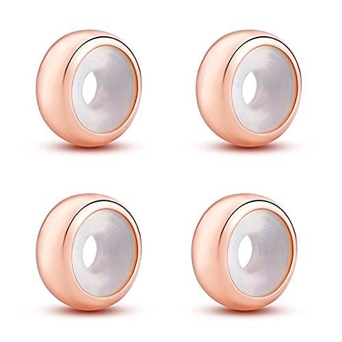 2Pcs Round Rubber Spacer Charms 925 Sterling Silver Stopper Bead Charms for Pandora 3mm Snake Chain Bracelet (4Pcs Rose Gold)