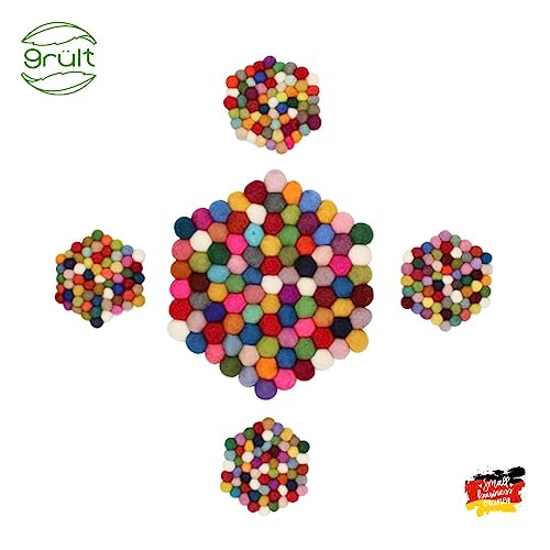 Grült Home Trivet - Felt Trivet for Cups Pots, Pans and Cups, Hand-Felted in Nepal (Multicoloured, Hexagonal 10 cm) - Image 2