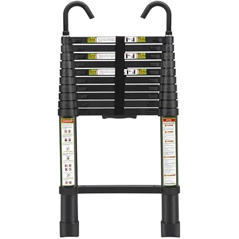 Telescopic Ladder, 10.5FT RIKADE Aluminum Telescoping Ladder with Non-Slip Feet and Stable Hook, Portable Extension Ladder for Household and Outdoor Working, 330lb Capacity Black Cover