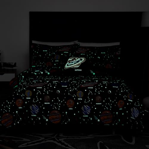 Glow in The Dark Kids Comforter Set Full Size for Boys Girls Teen, Space Bedding Set 1 Comforter, 1 Decor Pillow, 2 Pillow Shams