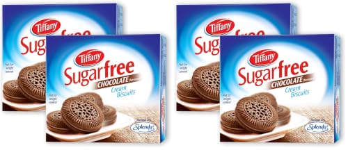Image of Tiffany Sugar Free Chocolate Cream Sandwich Biscuits (Pack of 4, 162g) | Healthy Snacks for Diebetic | Sweetened With Splenda