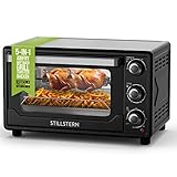 Stillstern Minibackofen mit Umluft (25L, DE Version, inkl. Frittierkorb) Auftauen, 2 Std. Timer, Ofenhandschuhe, Rezeptheft, Drehspieß, 1500W, Toaster Grill Pizzaofen Mini Backofen ideal für Camping