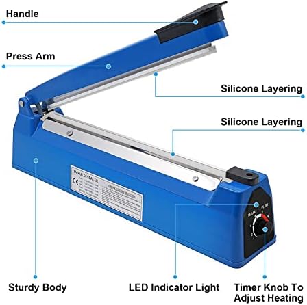 Trintion 400mm 16" Manual Impulse Heat Sealer Portable Food Film Sealing Machine Hand Pressure Sealer Impulse Heat Sealer for Mylar Bag PP Plastic Bag (Blue)