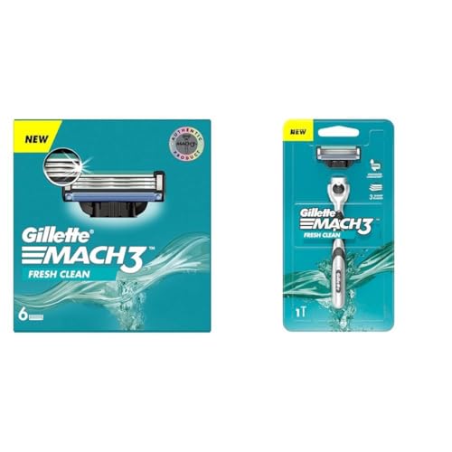 Image of Gillette Mach 3 Shaving Blades- Pack of 6 (Cartridges) & New Blade Razor - 1 Count