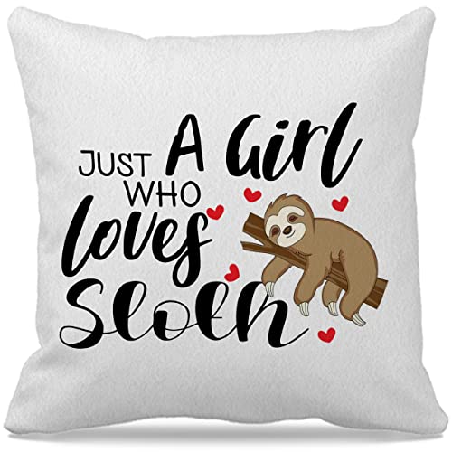 Sloth Themed 18″×18″Just A Girl Who Loves Sloth Funny Sleeping Sloth Decorative Throw Pillow Case For Home Living Room Girls Room Decor,Sloth Lovers Girls Women Gifts #TOP4