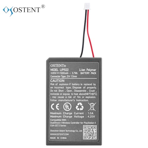 Image of OSTENT 1000mAh 3.65V 3.7Wh Rechargeable Li-ion Battery Pack Replacement for Sony PS4 Pro /Slim CUH-ZCT2 Series Bluetooth Wireless Dual Shock Controller Second Generation New Version Small Connector