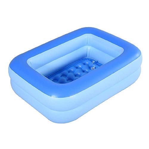 HIWENA Inflatable Kiddie Pool, 45" x 35" X 14" Blue Kids Swimming Pool Summer Water Fun Bathtub with Inflatable Soft Floor