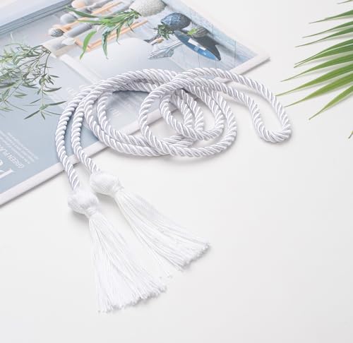 Image of ONUPGO White Graduation Cords, Graduation Honor Cord Rayon Braided Tassel Cord for 2026, 68 inch Polyester Yarn Long Robe Honor Rope for Graduation Students, Bachelor Gown
