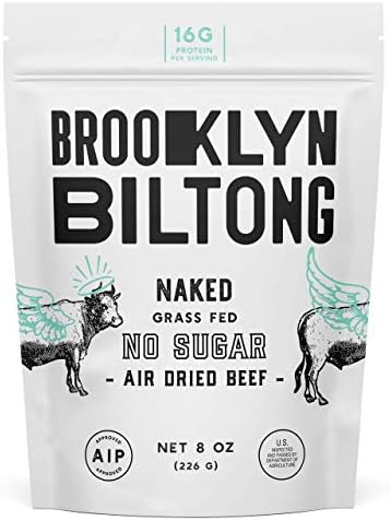 Brooklyn Biltong - Air Dried Grass Fed Beef Snack, South African Beef Jerky - Whole30 Approved, Paleo, Keto, Gluten Free, Sugar Free, Made in USA - 8 oz. Bag (Naked)