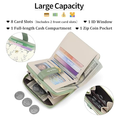 GAEKEAO Small Wallets Woman RFID Blocking Vegan Leather Bifold Floral Ladies Purse Card Holder with Zipper Pocket ID Window2