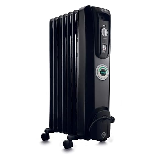 De'Longhi Oil-Filled Radiator Space Heater, Quiet 1500W, Adjustable Thermostat, 3 Heat Settings, Timer, Energy Saving, Safety Features, Nice for Home with Pets / Kids, Black, Comfort Temp EW7707CB