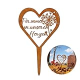 Plstod Grabschmuck Wetterfest, Grabstecker Herz 28x18cm, Rostoptik Grabdekoration Wetterfest, Friedhof Deko Grabdeko Herzform aus Eisen mit Löwenzahn Motiv, Grabstein Schmuck für Grab Deko und Garten
