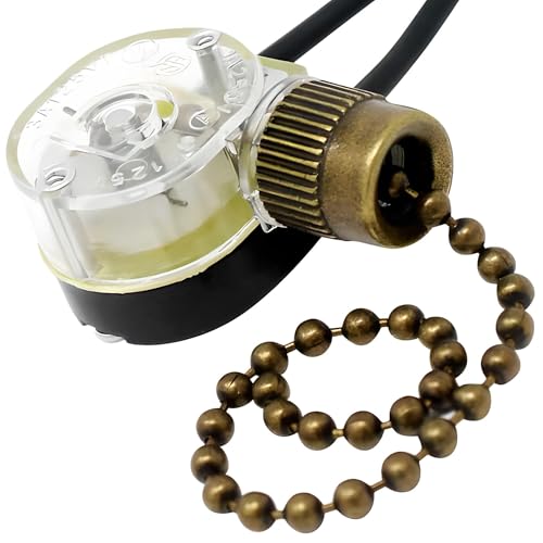 ZE-109 E89885 2 Wire Pull Light Switch Replacement Repair Kit On-Off 1 Circuit 1 Position Single Pole Single Through SPST 6A125VAC 3A250VAC for Ceiling Fans, Wall Sconces, Floor Table Lamps - Bronze