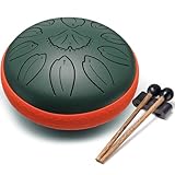 Lronbird Steel Tongue Drum Percussion, 6 Inch 11 Notes Musical Instruments with Music Book, Mallets, Carry Bag, Finger Picks, Gifts for Family Beginners & Adults (Green)