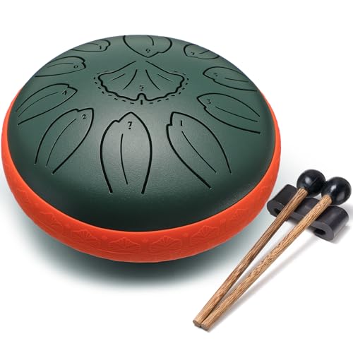 Lronbird Steel Tongue Drum Percussion, 6 Inch 11 Notes Musical Instruments, Music Gifts for Family Friends (Green)