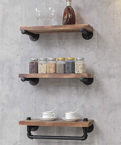 Bixirao Industrial Rustic Modern Wood Ladder Pipe Wall Mounted Floating Shelves - Bookshelf,Diy Storage Shelving,Hung Bracket,Bookcase (3-Tier Floating Shelves) #TOP6