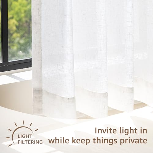 jinchan Kitchen Curtains Linen Tier Curtains 20 Inch Farmhouse Cafe Style Country Rustic Rod Pocket Light Filtering for Laundry Room Bathroom Sink RV Small Window 2 Panels White - Thumbnail 4
