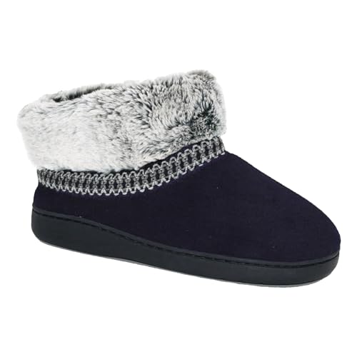 Ladies Slippers Fur Womens Memory Foam Thermal Ankle Boots Winter Warm Shoes Navy 3