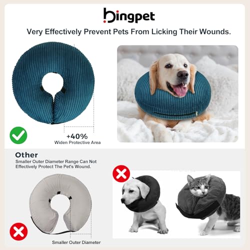 Image of BINGPET Inflatable Dog Cone Collar Alternative After Surgery,Soft Recovery Cone for Dogs to Stop Licking,Dog Blow up Protective Neck Donut ECollars Adjustable for Large Medium Small Pet,Upgrade M
