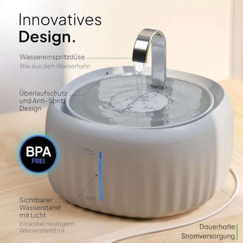Pretty Paw Katzenbrunnen 3L mit leiser Pumpe, Grau - Aqua Flow – Ansicht 2