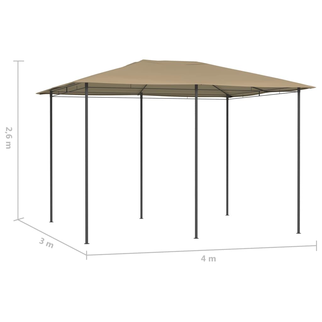 Pawilon w kolorze taupe, 3 x 4 x 2,6 m, ze stalową konstrukcją, na spotkania rodzinne, wieczory przy grillu, pikniki i przyjęcia urodzinowe na zewnątrz, dach chroni przed deszczem i słońcem, 160 g/m²
