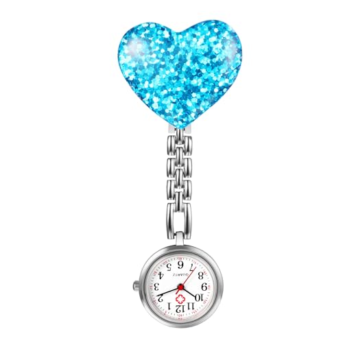 Silverora Taschenuhr Krankenschwester Uhren Schwesternuhren: Herz Leicht Ablesbare Pflegeruhr mit Clip Fob Uhr Ansteckuhr Liebe Pulsuhren für Ärzte Pfleger Blau