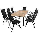 DEGAMO Gartengarnitur SARONNO 9-teilig, 8X Hochlehner Klappsessel anthrazit und 1x Ausziehtisch Aluminium mit Tischplatte Akazie 180/240x100cm, Outdoor