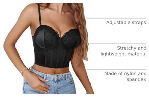Avidlove Bustier Tops for Women V Neck Lace Corset with Underwired Sexy Concert Crop Top Black by Avidlove - Used condition - US$15.83