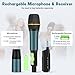 DFTRT Wireless Microphones, UHF Metal Rechargeable Cordless Dynamic Mic System with Auto-Connect Receiver, 160ft Range Professional Wireless Microphone for Karaoke, Party and PA System