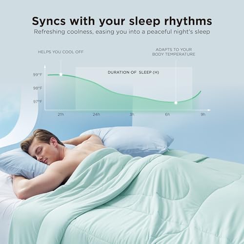 Bedsure Cooling Comforter King Size - Cooling Blankets for Hot Sleepers, Lightweight Comforter for Summer with Dual-Sided Cool Tech, Soft Breathable Cold Blanket for Sleeping, Green, 102x90 Inches