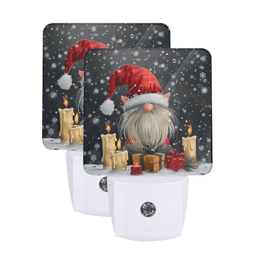 Image of Gnome Christmas Candles LED Plug-in Night Lamp 2 Piece Set, Auto Sensor Nightlights Set of 2 for Bedroom Bathroom