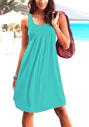 Image of Camisunny Women Casual Loose Tank Dresses Sleeveless Beach Vacation Dress Swing Pleated U Neck Fashion Soft